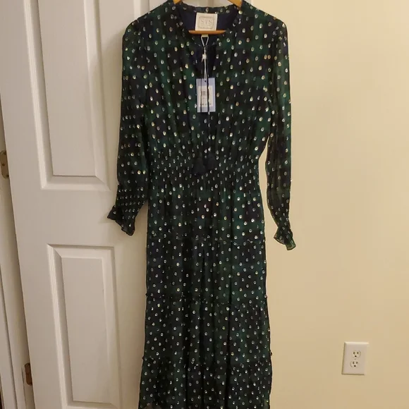 Sail to Sable Green and Blue Long Sleeve Dress - Picture 3 of 5